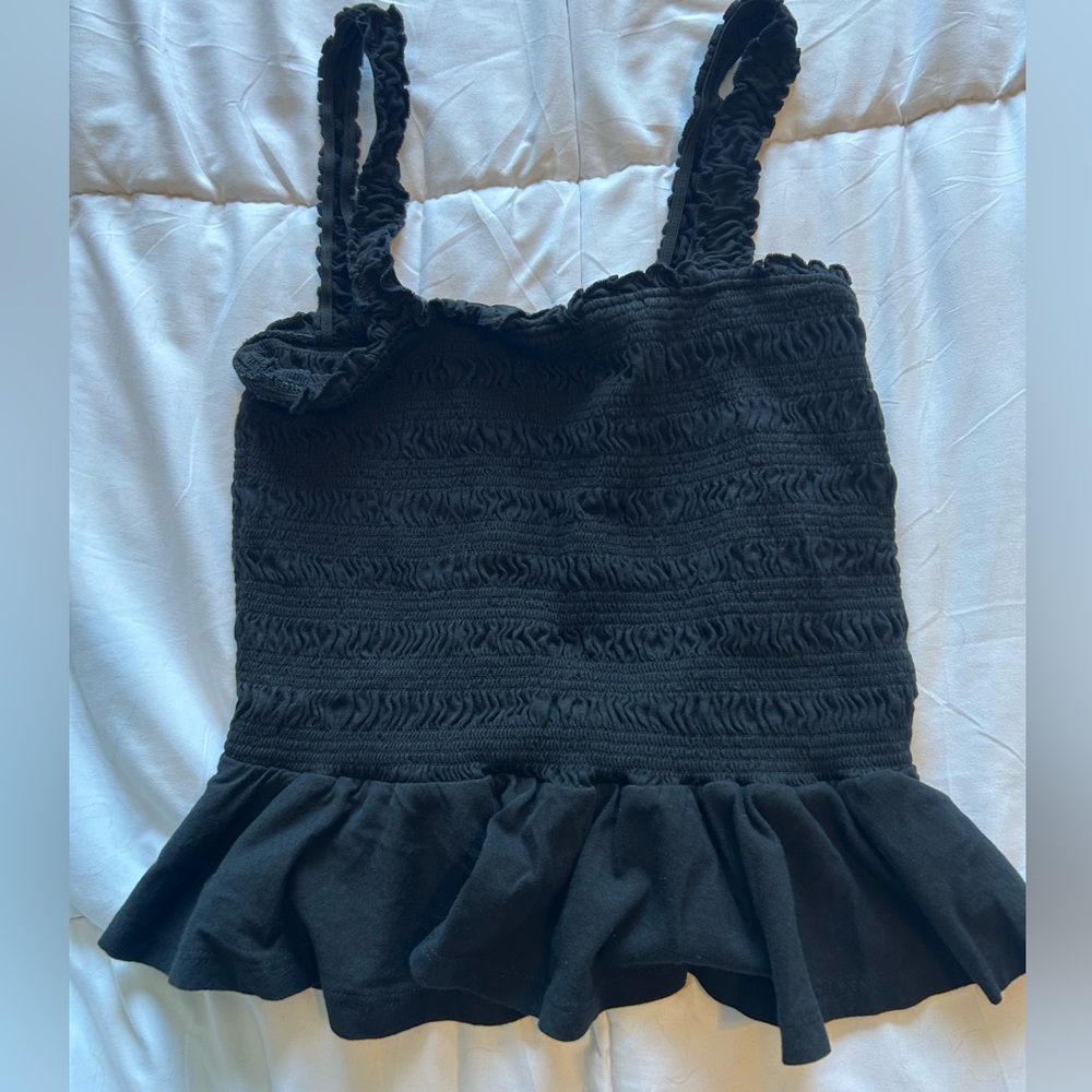 NWOT New Look Black Smocked Ruffle Strap Tank Top